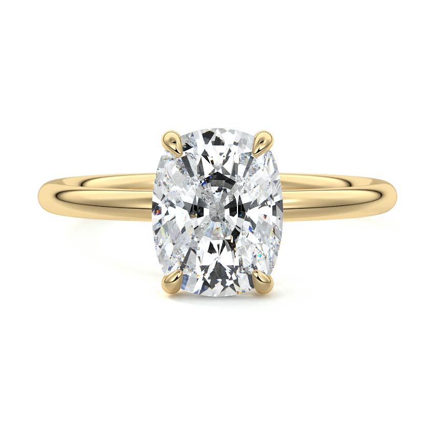 Serena cushion cathedral solitaire lab grown diamond engagement ring in yellow gold