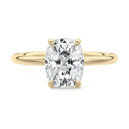 Serena cushion cathedral solitaire lab grown diamond engagement ring in yellow gold