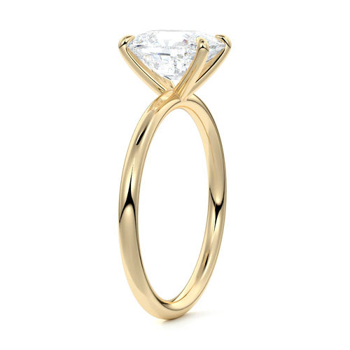 Serena cushion cathedral solitaire lab grown diamond engagement ring in yellow gold