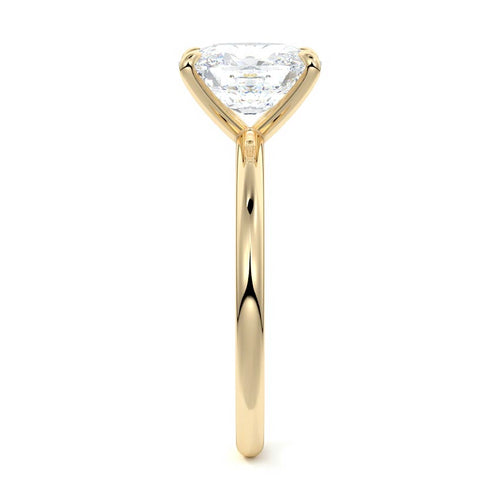 Serena cushion cathedral solitaire lab grown diamond engagement ring in yellow gold