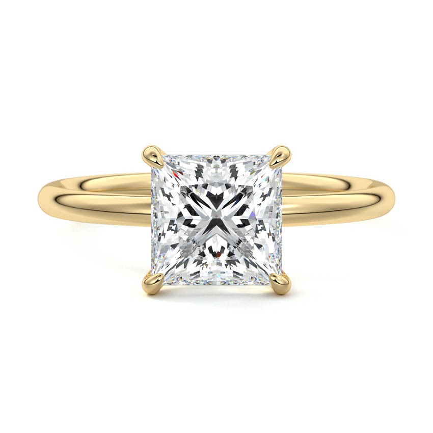 Serena princess cathedral solitaire lab grown diamond engagement ring in yellow gold
