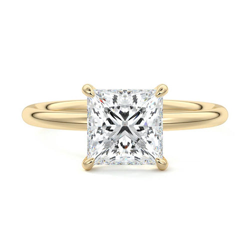 Serena princess cathedral solitaire lab grown diamond engagement ring in yellow gold