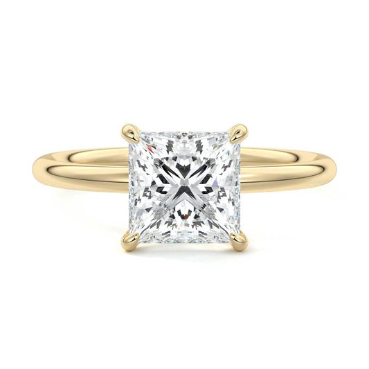 Serena princess cathedral solitaire lab grown diamond engagement ring in yellow gold