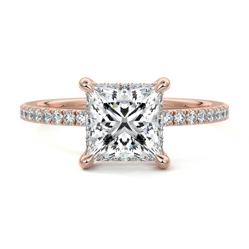 Silvia princess hidden halo pavé lab grown diamond engagement ring in rose gold
