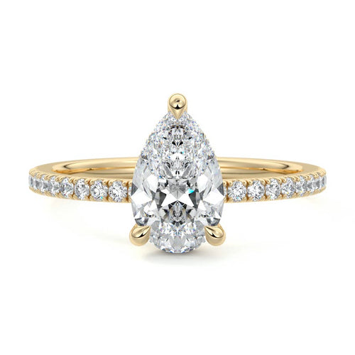 Silvia - Pear Yellow Gold Engagement Ring Detail View | Nura Lab
