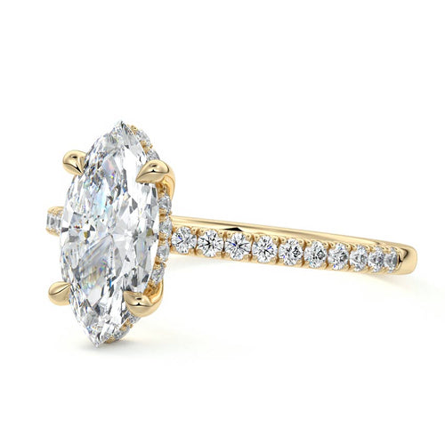 Silvia - Marquise Yellow Gold Engagement Ring Profile View | Nura Lab