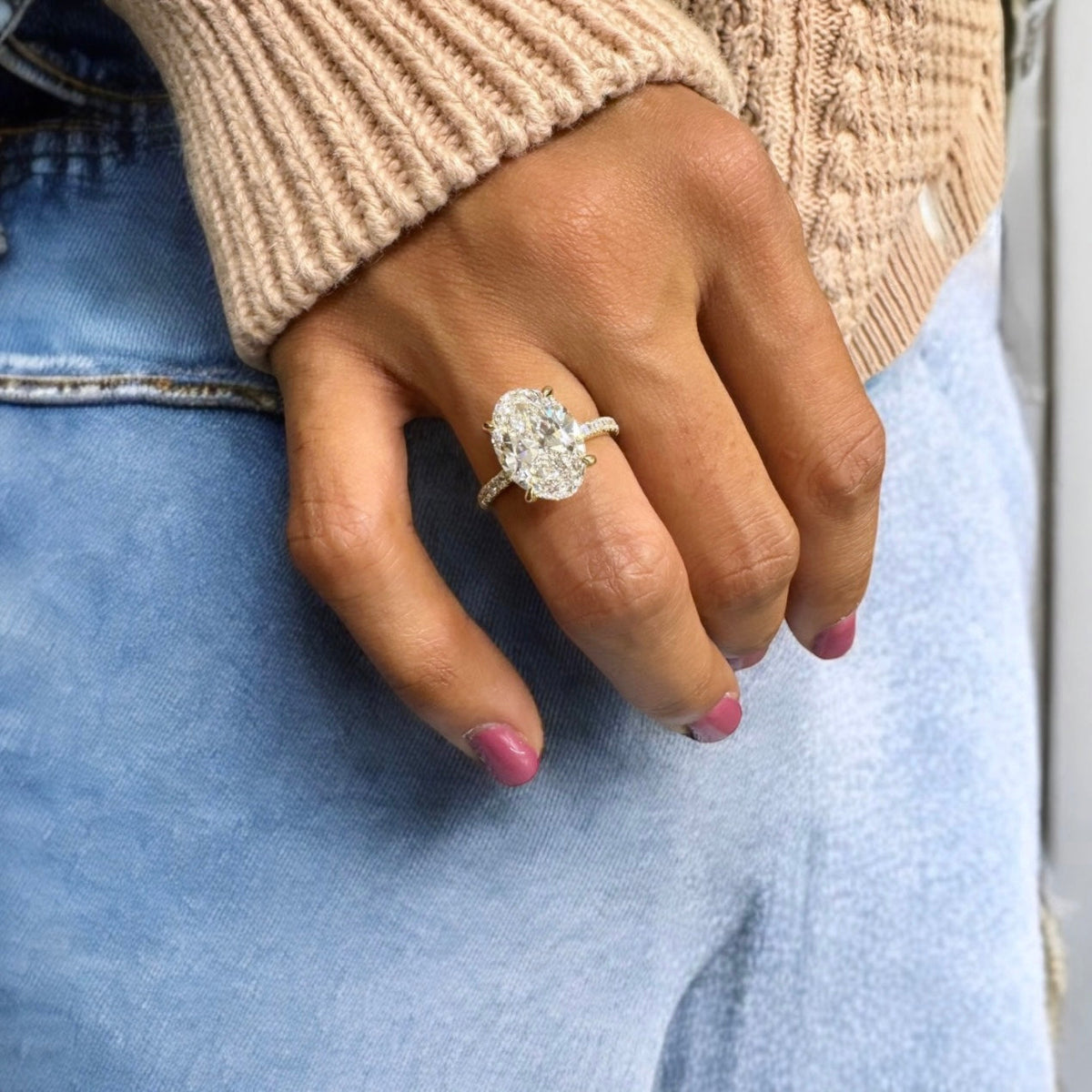 Silvia - Oval Yellow Gold Engagement Ring Angle View | Nura Lab