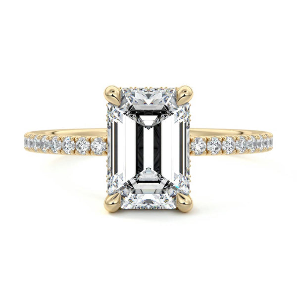 Silvia - Emerald Cut Hidden Halo Pavé Lab Grown Diamond Engagement Ring