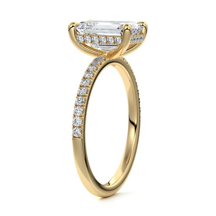 Silvia - Emerald Cut Yellow Gold Engagement Ring Side View | Nura Lab