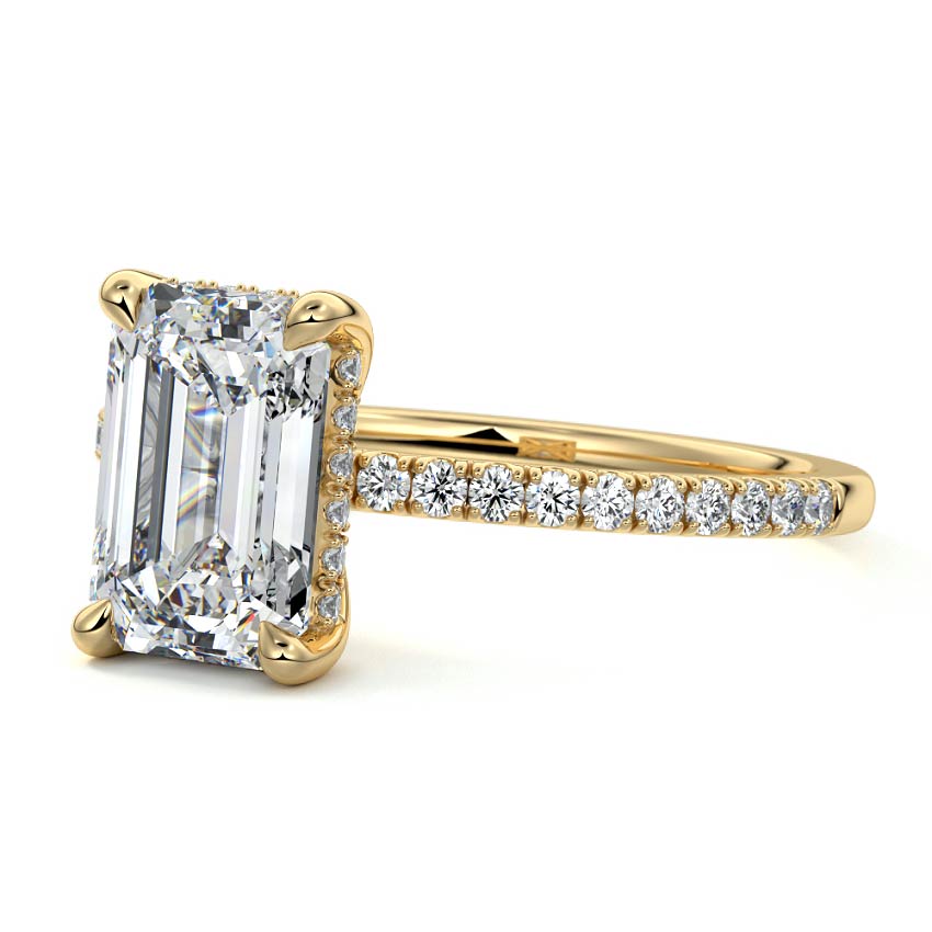 Silvia - Emerald Cut Yellow Gold Engagement Ring Profile View | Nura Lab