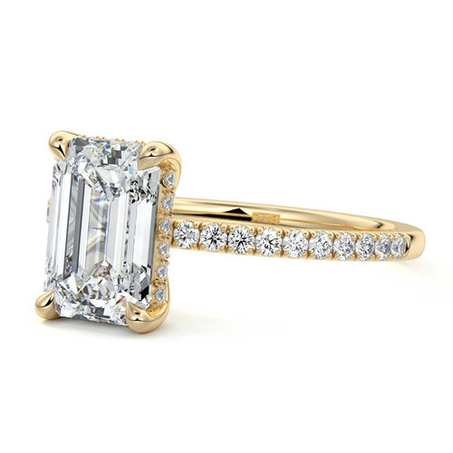 Silvia - Emerald Cut Yellow Gold Engagement Ring Profile View | Nura Lab