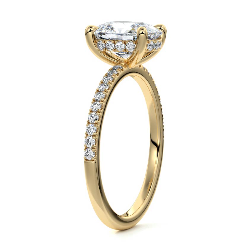 Silvia - Cushion Yellow Gold Engagement Ring Side View | Nura Lab