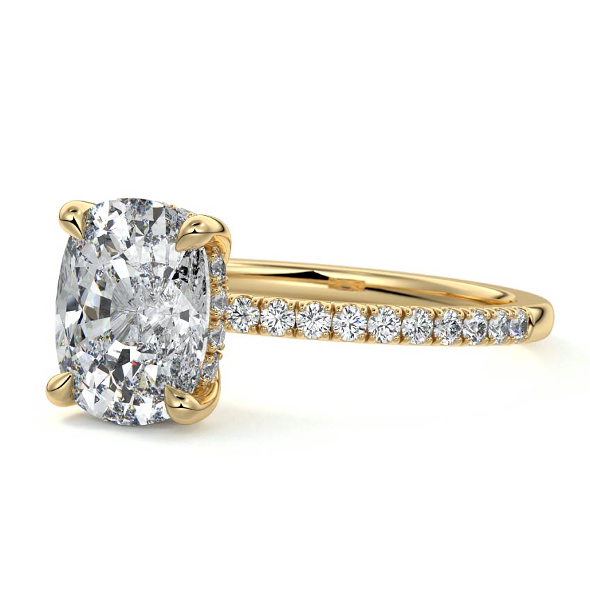 Silvia - Cushion Yellow Gold Engagement Ring Profile View | Nura Lab