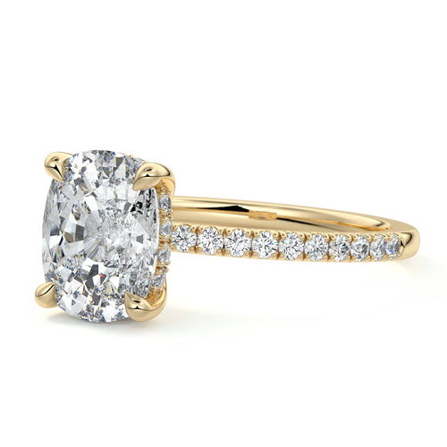 Silvia - Cushion Yellow Gold Engagement Ring Profile View | Nura Lab
