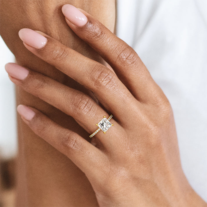 Silvia - Princess Yellow Gold Engagement Ring Angle View | Nura Lab