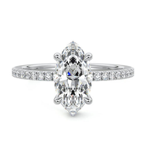 Silvia marquise hidden halo pavé lab grown diamond engagement ring in platinum