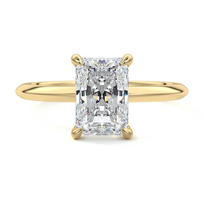 Sonia radiant sculpted cathedral solitaire lab grown diamond engagement ring in yellow gold