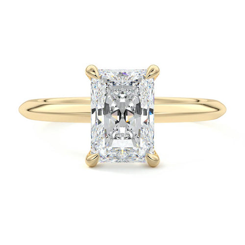 Sonia radiant sculpted cathedral solitaire lab grown diamond engagement ring in yellow gold
