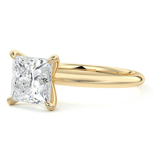 Sonia - Princess Yellow Gold Engagement Ring Profile View | Nura Lab