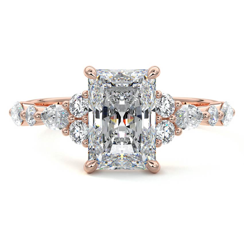 Tessa radiant side stone lab grown diamond engagement ring in rose gold
