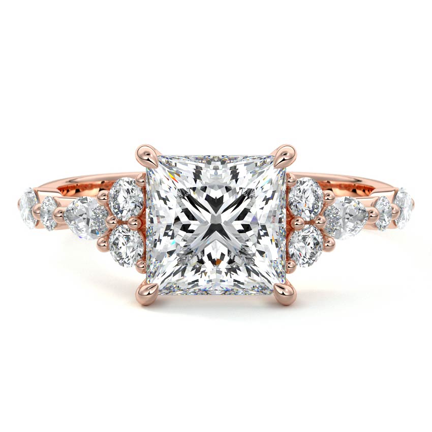 Tessa princess side stone lab grown diamond engagement ring in rose gold