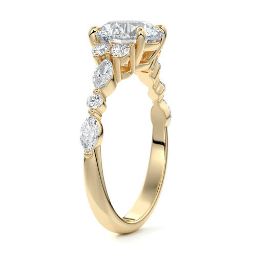 Tessa - Round Yellow Gold Engagement Ring Side View | Nura Lab