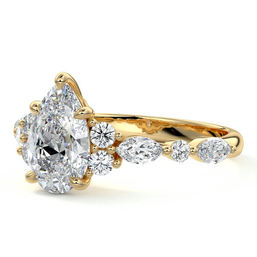 Tessa - Pear Yellow Gold Engagement Ring Profile View | Nura Lab
