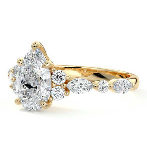 Tessa - Pear Yellow Gold Engagement Ring Profile View | Nura Lab