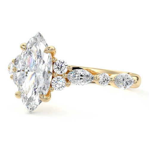 Tessa - Marquise Yellow Gold Engagement Ring Profile View | Nura Lab