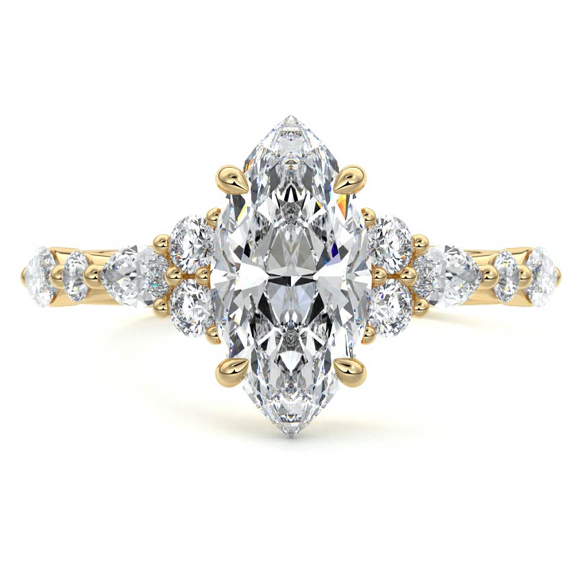 Tessa - Marquise Yellow Gold Engagement Ring Detail View | Nura Lab