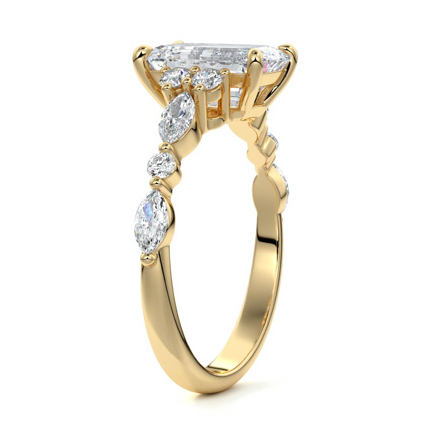 Tessa - Emerald Cut Yellow Gold Engagement Ring Side View | Nura Lab