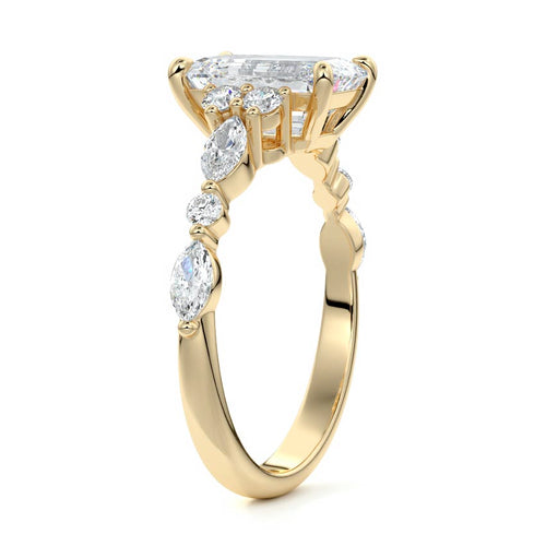 Tessa - Emerald Cut Yellow Gold Engagement Ring Side View | Nura Lab