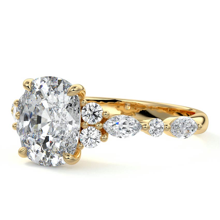 Tessa - Cushion Yellow Gold Engagement Ring Profile View | Nura Lab