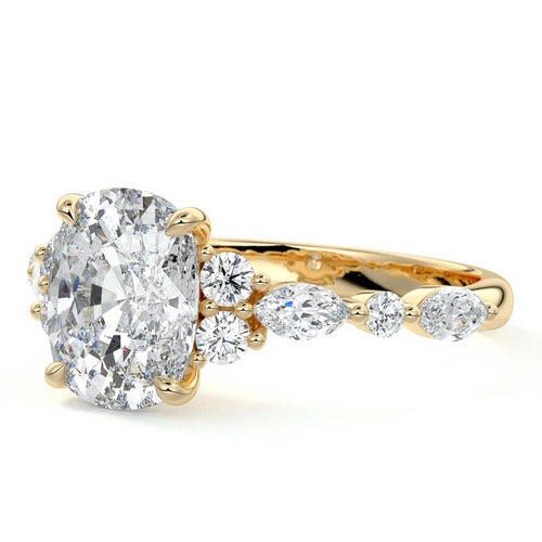 Tessa - Cushion Yellow Gold Engagement Ring Profile View | Nura Lab