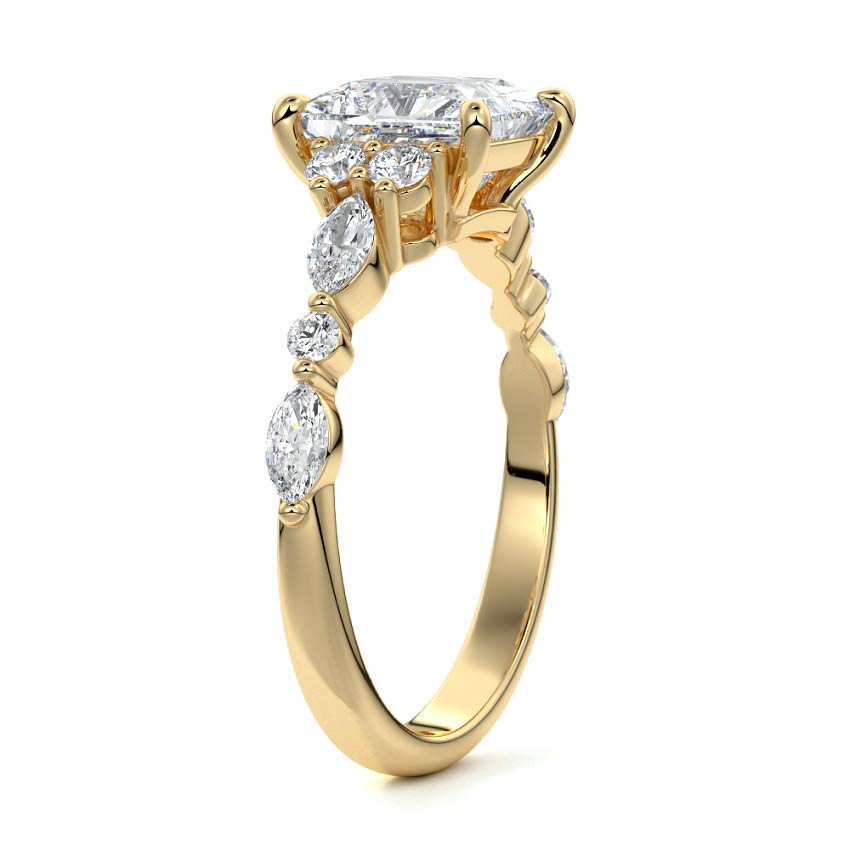 Tessa - Princess Yellow Gold Engagement Ring Side View | Nura Lab
