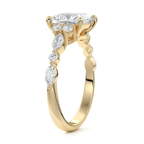 Tessa - Princess Yellow Gold Engagement Ring Side View | Nura Lab