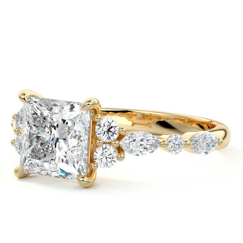 Tessa - Princess Yellow Gold Engagement Ring Profile View | Nura Lab