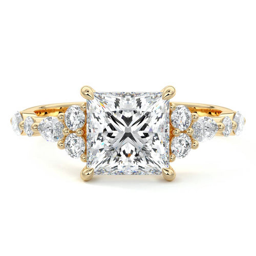 Tessa princess side stone lab grown diamond engagement ring in yellow gold
