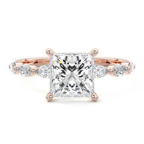 Valentina princess side stone lab grown diamond engagement ring in rose gold