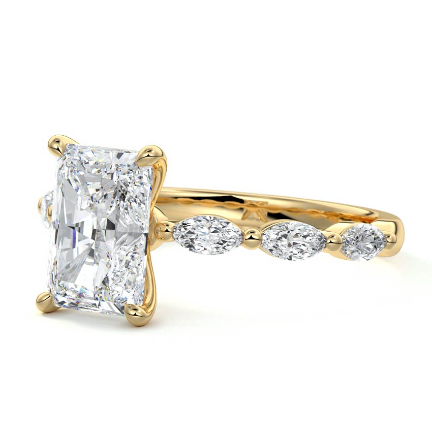 Valentina - Radiant Yellow Gold Engagement Ring Profile View | Nura Lab
