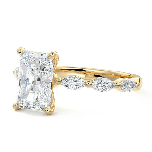Valentina - Radiant Yellow Gold Engagement Ring Profile View | Nura Lab