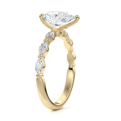 Valentina - Pear Yellow Gold Engagement Ring Side View | Nura Lab