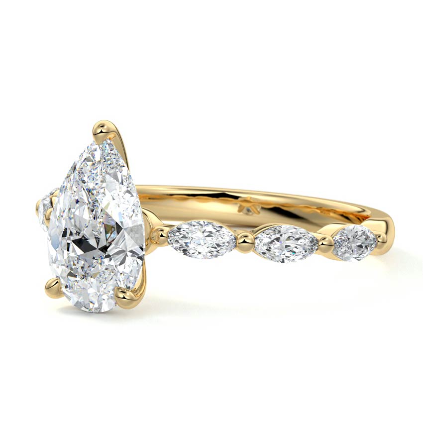 Valentina - Pear Yellow Gold Engagement Ring Profile View | Nura Lab