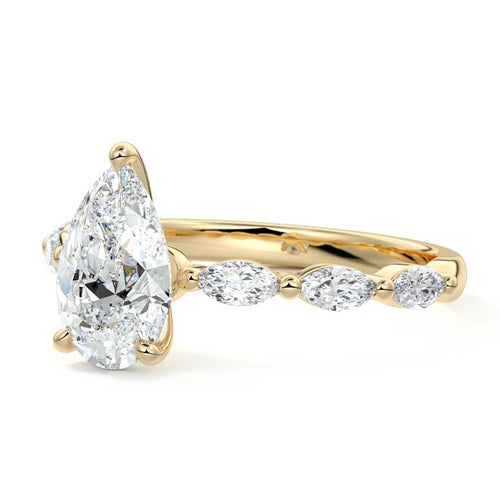 Valentina - Pear Yellow Gold Engagement Ring Profile View | Nura Lab