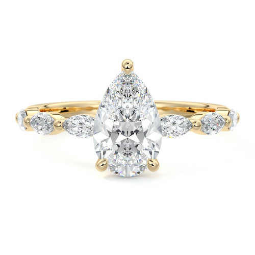 Valentina - Pear Yellow Gold Engagement Ring Detail View | Nura Lab