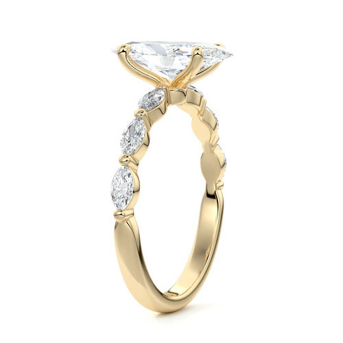 Valentina marquise side stone lab grown diamond engagement ring in yellow gold