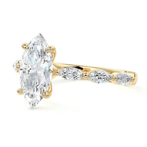 Valentina marquise side stone lab grown diamond engagement ring in yellow gold
