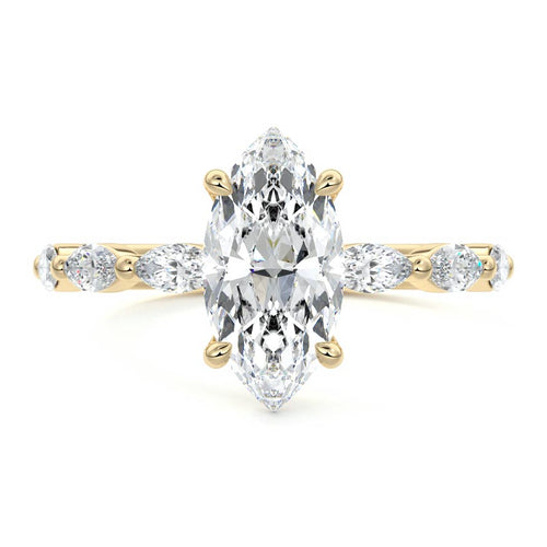 Valentina - Marquise Yellow Gold Engagement Ring Detail View | Nura Lab