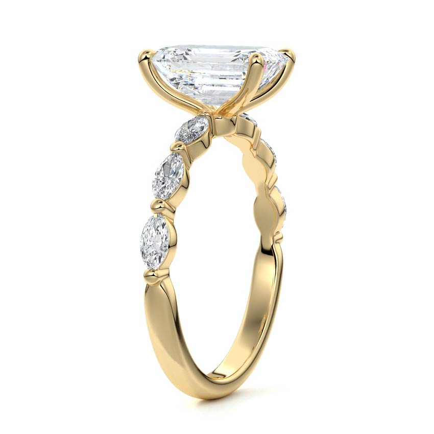 Valentina - Emerald Cut Yellow Gold Engagement Ring Side View | Nura Lab