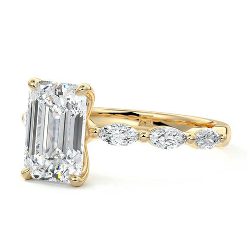 Valentina - Emerald Cut Yellow Gold Engagement Ring Profile View | Nura Lab